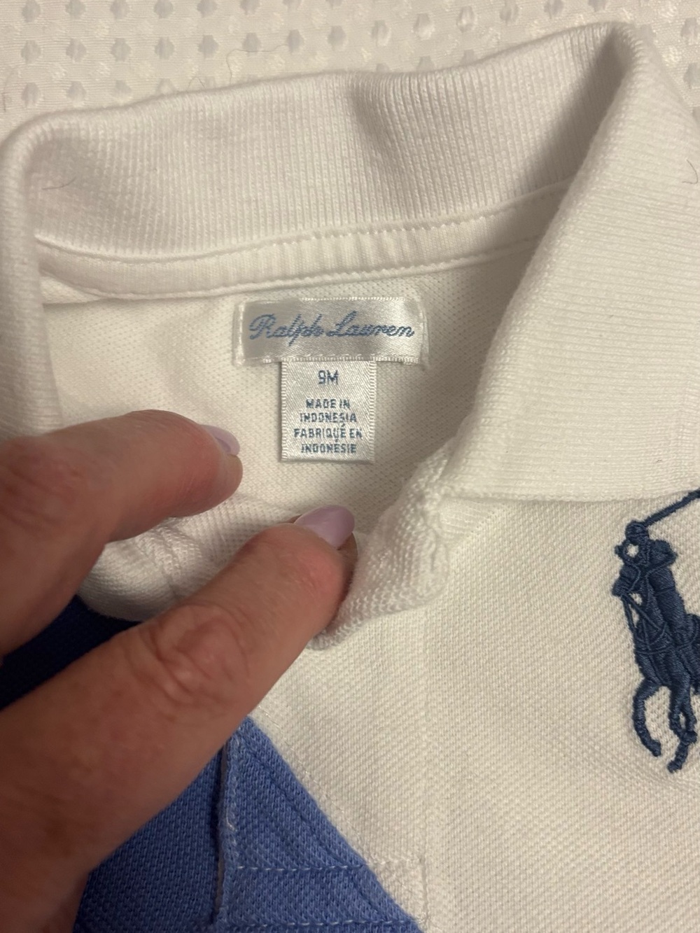Ralph Lauren White & Blue Polo Shirt for 9 months, baby - Picture 5 of 5